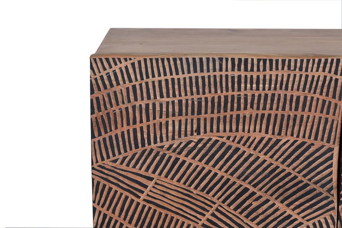 GINER Y COLOMER - Buffet 4 portes en acacia massif avec pattes en métal - Finition naturelle patinée - Dimensions : 200 x 90 x 40 cm